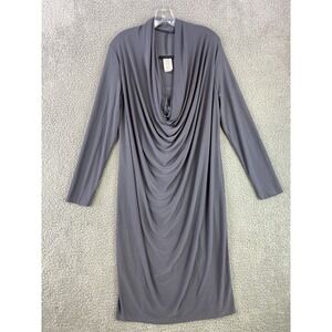 Tiana B Draped Dress Women's Medium Gray Cowl Neck Knit Boho Wrap Made in USAUSA